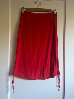 Red Midi Drawstring Skirt